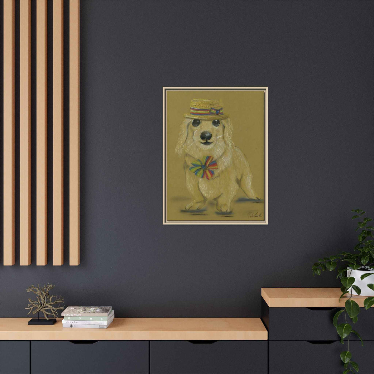 Weiner Dog in Hat Framed Wall Art