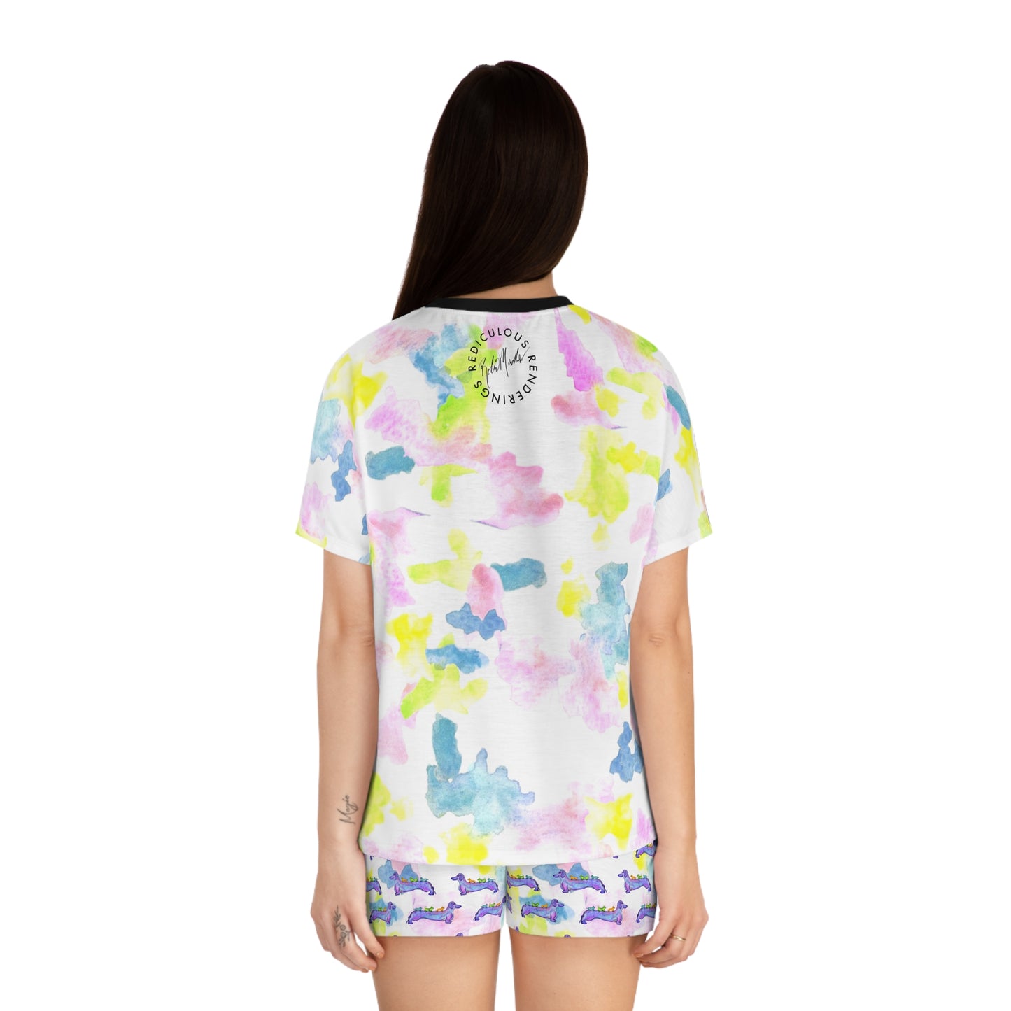 Women's Dachshund Watercolor Pajama Set — Short Sleep Tee & Boxer Shorts