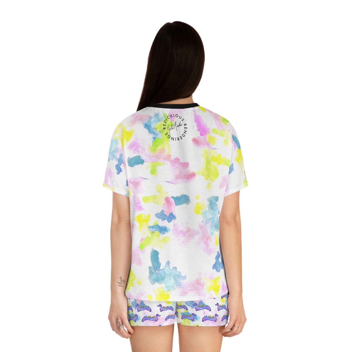 Women's Dachshund Watercolor Pajama Set — Short Sleep Tee & Boxer Shorts