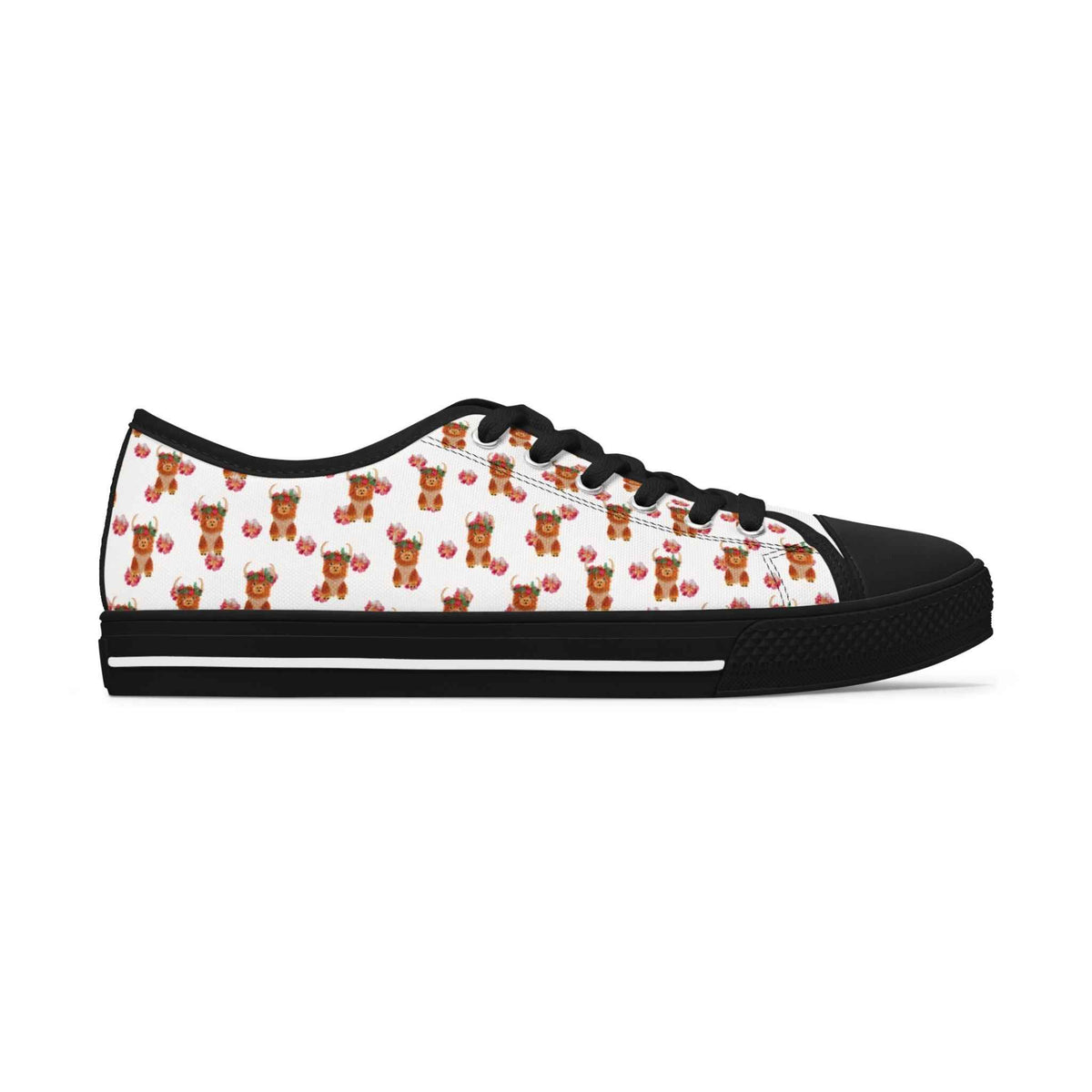 Low Top Sneakers — Cute Highland Cow Print Women's Canvas Shoes