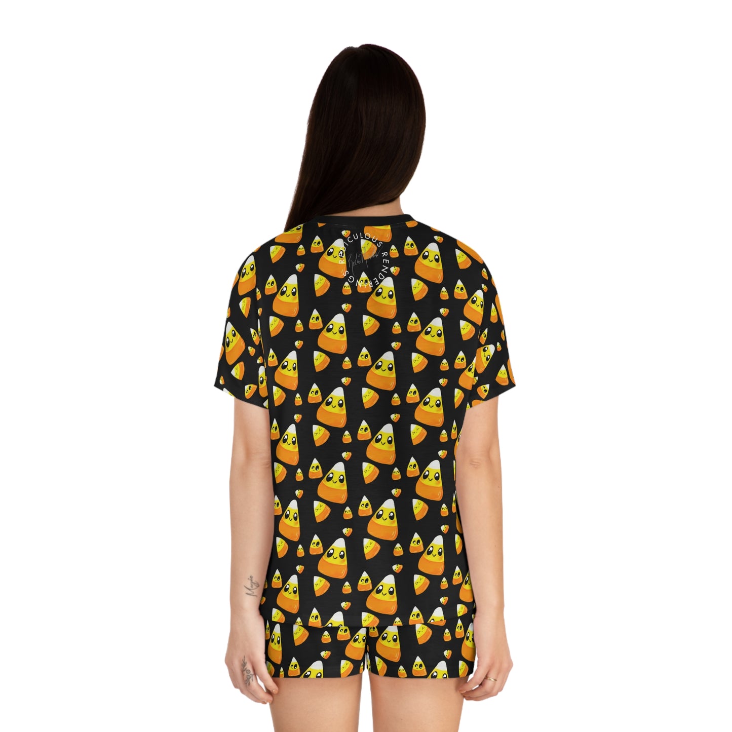 Candy Corn Pattern Women’s Pajama Set — Cute Halloween Short Sleepwear