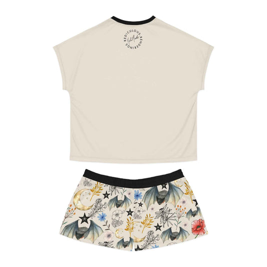 Bat Floral Women's Short Pajama Set — Cute Nightwear with Bat & Floral Print