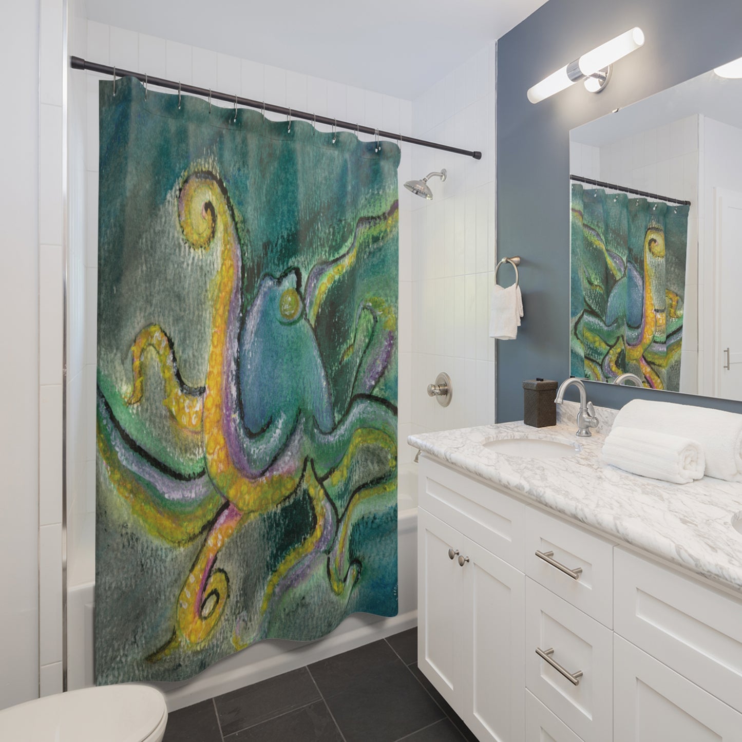Teal Aqua Octopus Shower Curtain