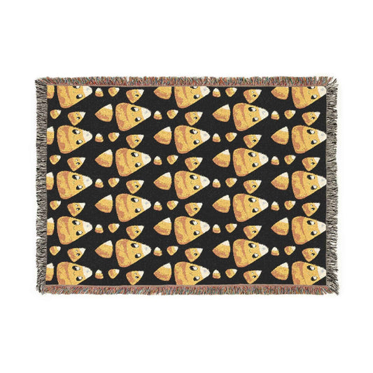 Candy Corn Emoji Woven Blanket — Halloween Cozy Throw with Playful Candy Corn Pattern