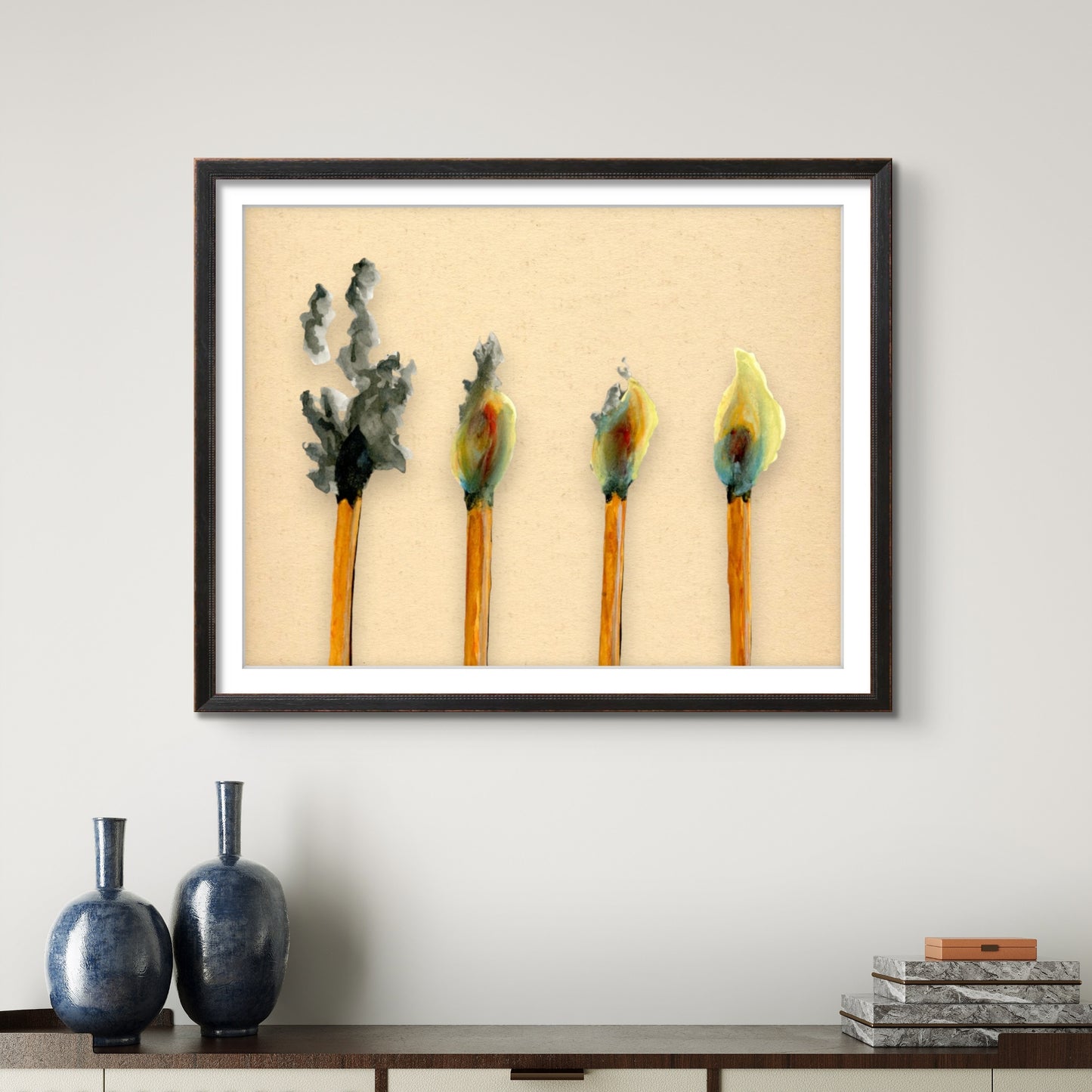 Matches on Fire Watercolor 8x10 Museum Grade Fine Art Print