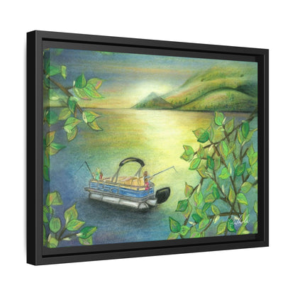 Pontoon Boat on Lake Framed Wall Art