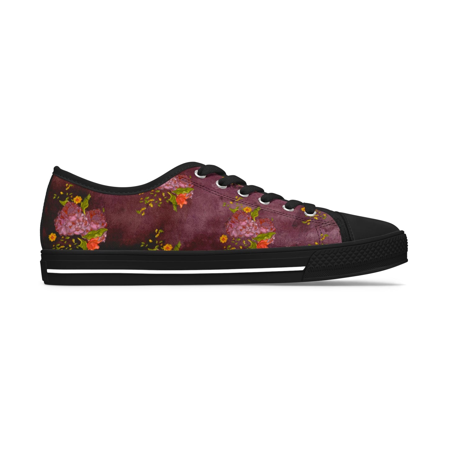 Floral Watercolor Low Top Sneakers — Women's Casual Artistic Canvas Shoes