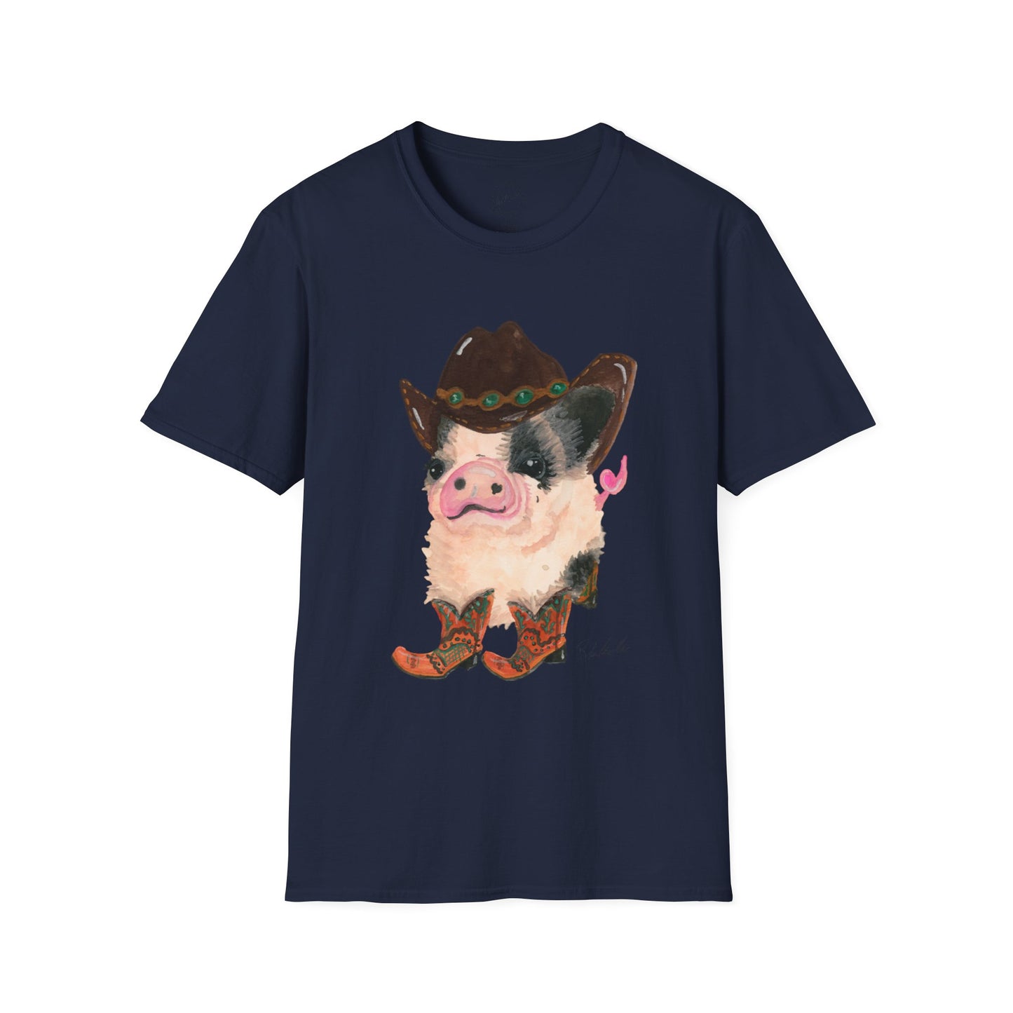 Cowboy Pig Unisex Softstyle Print T-Shirt