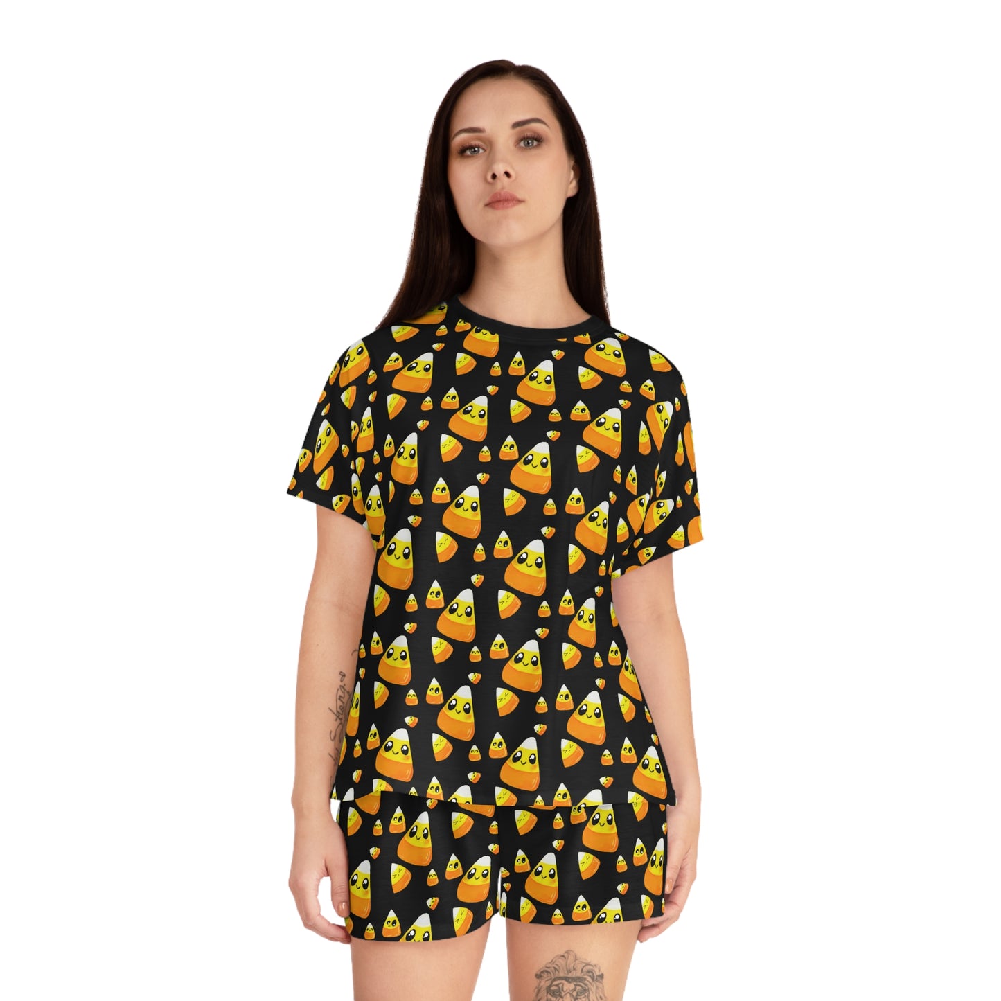 Candy Corn Pattern Women’s Pajama Set — Cute Halloween Short Sleepwear