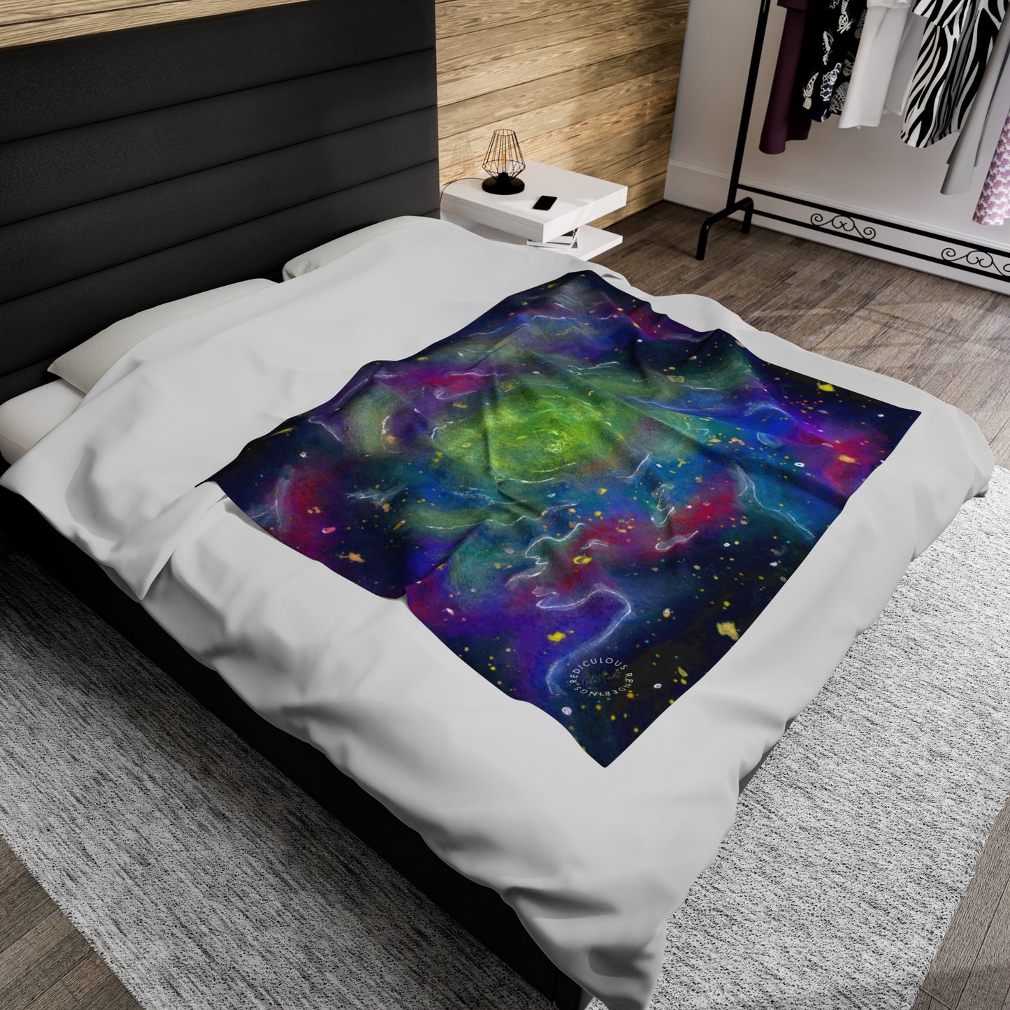 Rainbow Vortex Galaxy Velveteen Plush Blanket