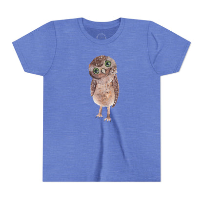 Kids Owl Watercolor Tee - Cute Woodland Bird Youth Short Sleeve Shirt