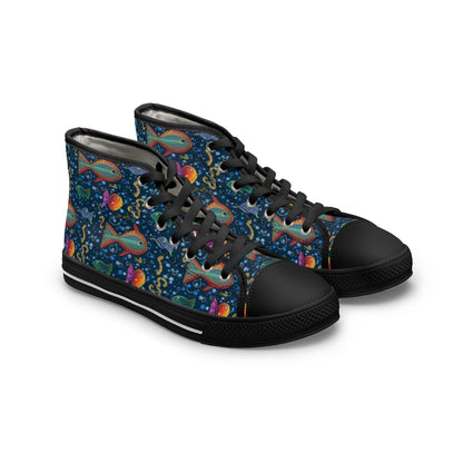 High Top Sneakers — Colorful Underwater Fish Pattern for Women