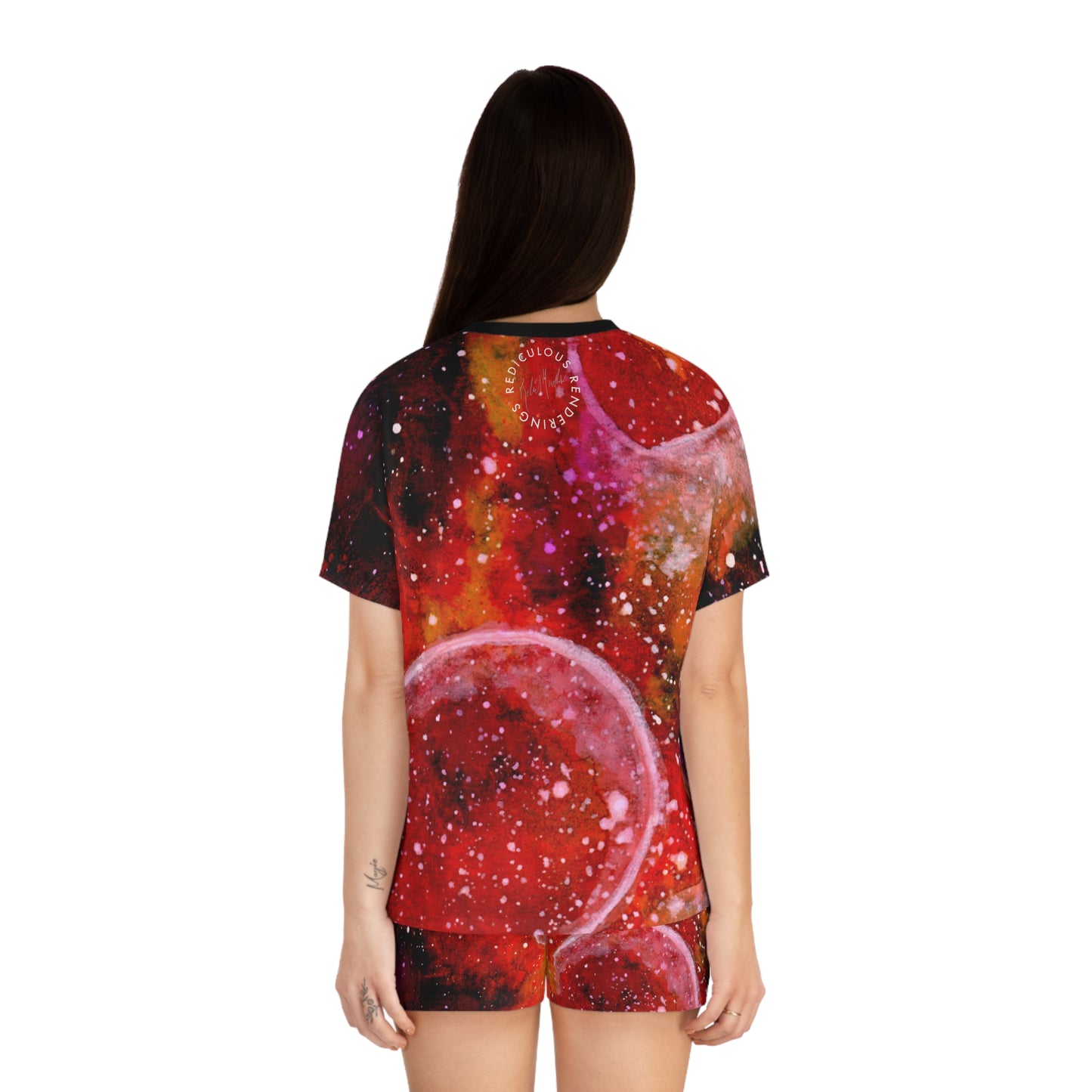 Galaxy Rose Women's Pajama Set — Floral Nebula Printed Short Sleepwear