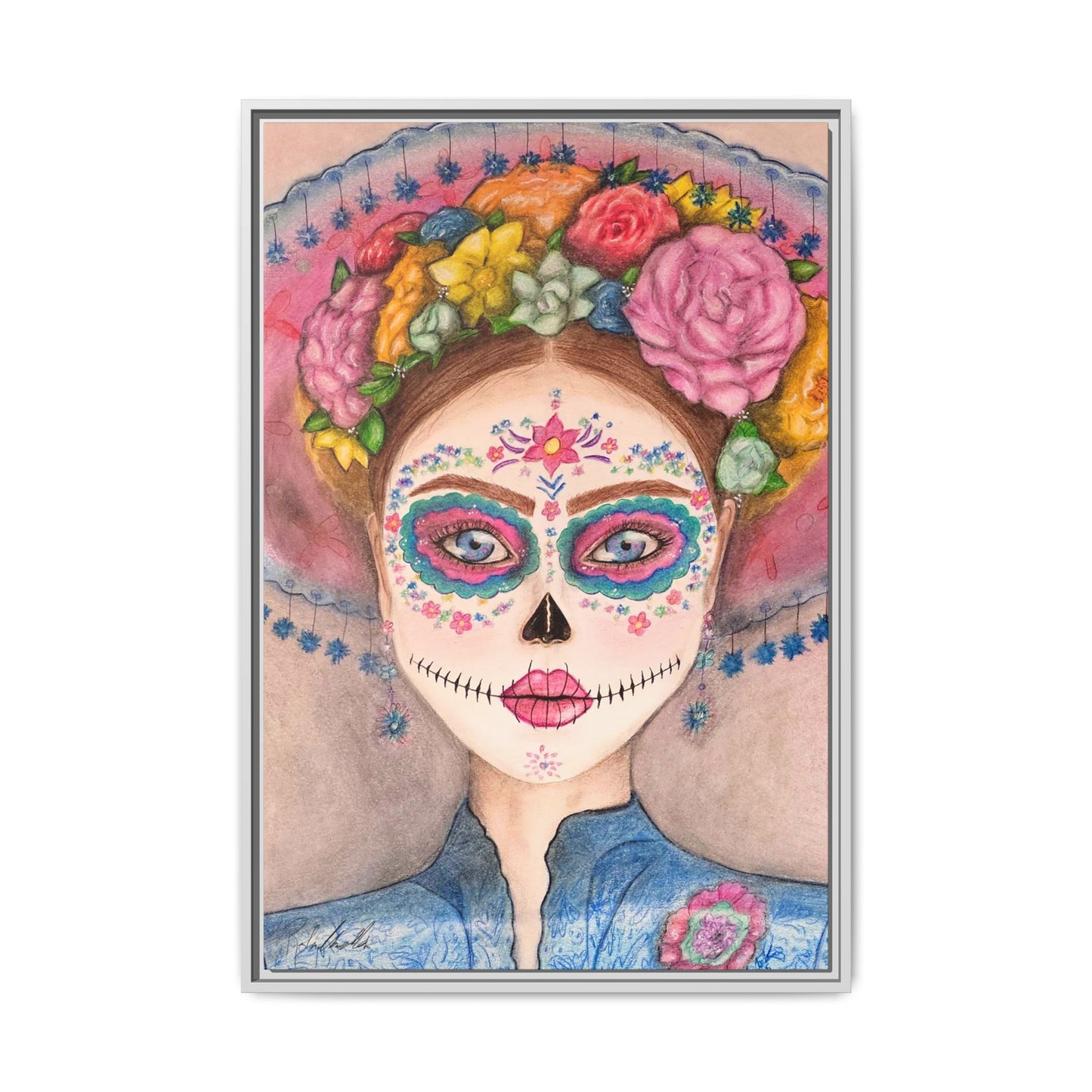 Day of the Dead Skull Woman Framed Wall Art