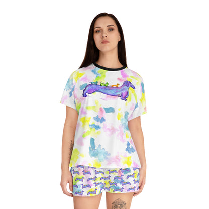 Women's Dachshund Watercolor Pajama Set — Short Sleep Tee & Boxer Shorts