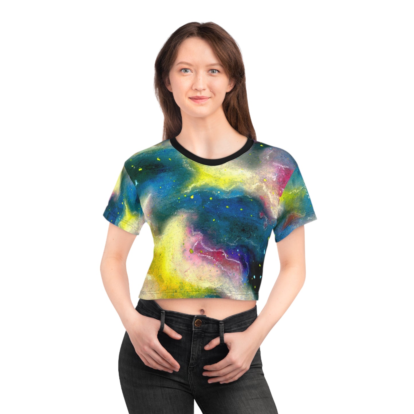 Galaxy Nebula Crop Tee — Colorful Cosmic All-Over Print