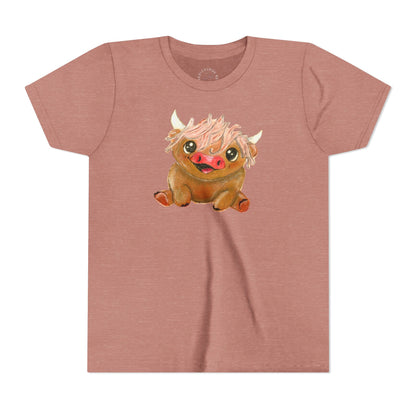 Cute Highland Cow Kids T‑Shirt — Adorable Baby Cow Graphic Youth Tee