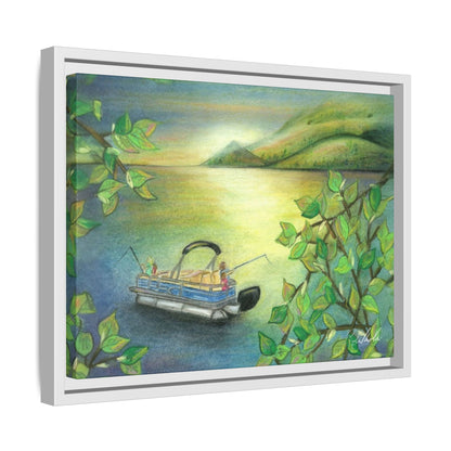 Pontoon Boat on Lake Framed Wall Art