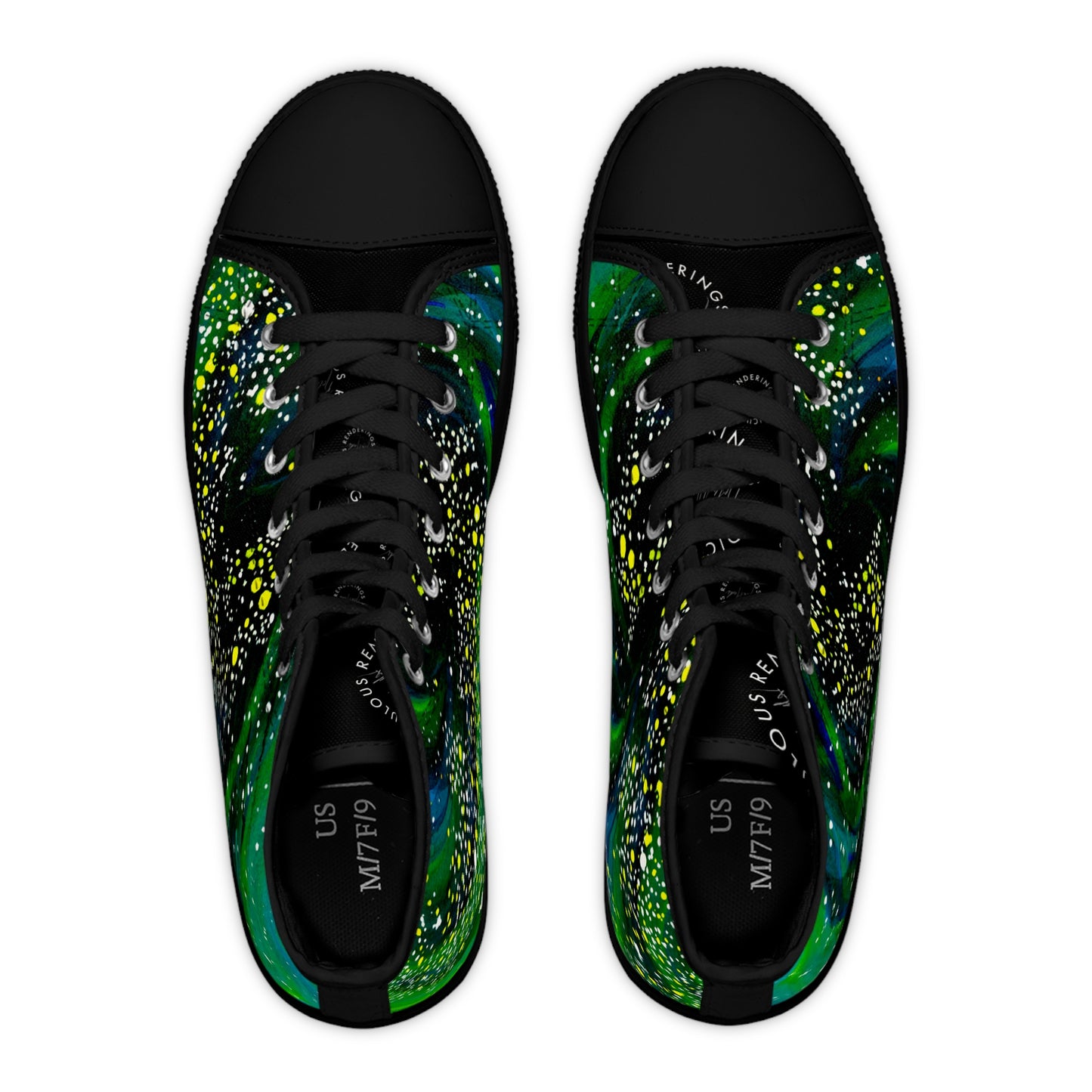 Galaxy Green Women's High-Top Sneakers — Cosmic Swirl Design
