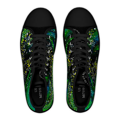 Galaxy Green Women's High-Top Sneakers — Cosmic Swirl Design