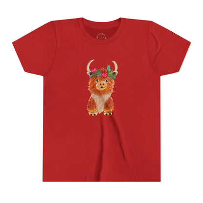 Kids Highland Cow Floral Crown Tee