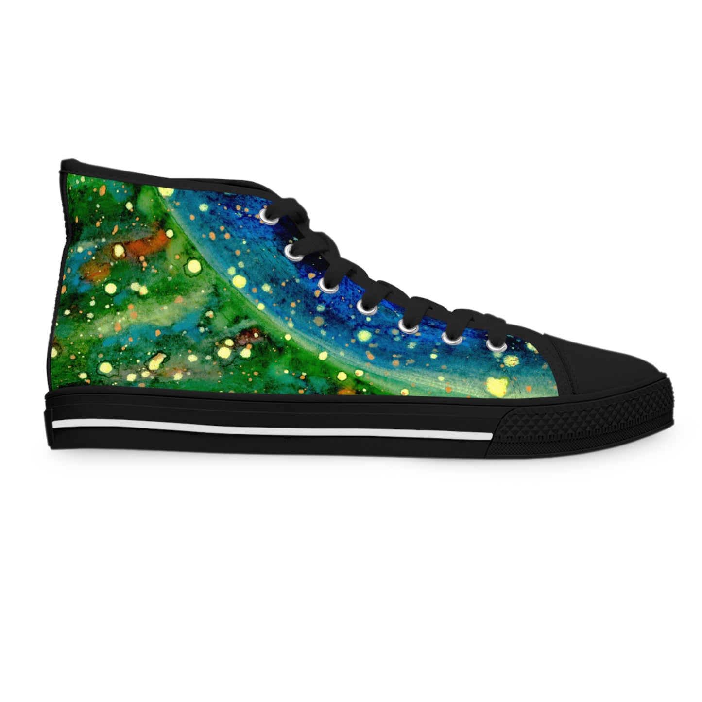 Galaxy Swirl High Top Sneakers — Women's Cosmic Blue & Green Art Shoes