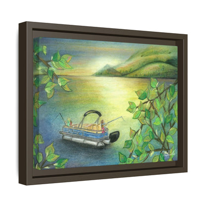 Pontoon Boat on Lake Framed Wall Art