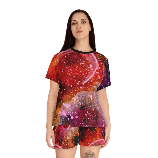 Orange Moons Galaxy Women's Short Pajama Set (AOP)