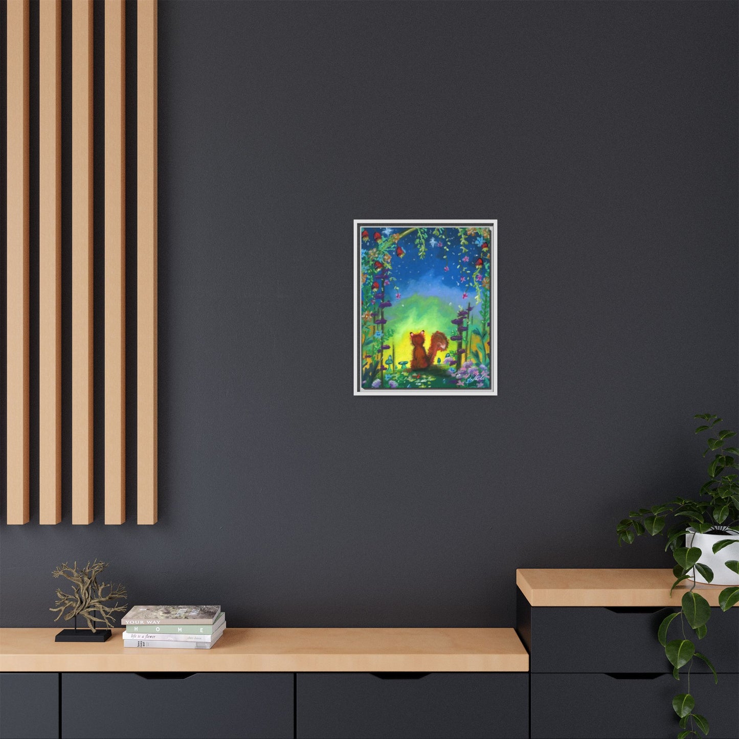 Fox Under Flowers Framed Wall Art