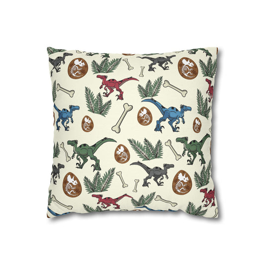 Dinosaur Fossil Pattern Pillowcase — Kids Paleontology Throw Pillow Cover