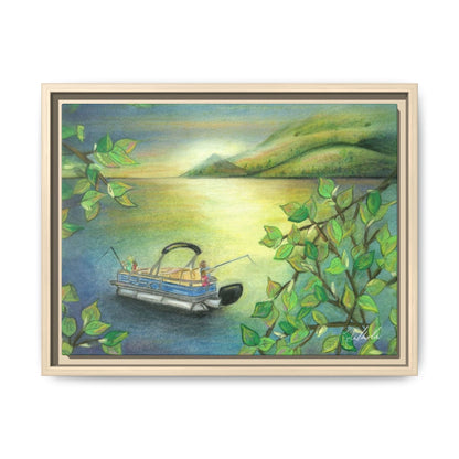 Pontoon Boat on Lake Framed Wall Art