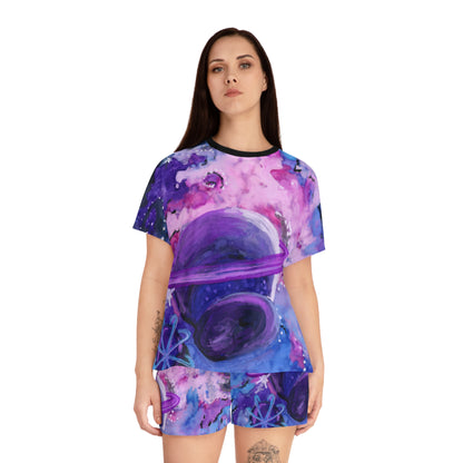 Women's Cosmic Planet Pajama Set – Purple Galaxy Short Sleepwear