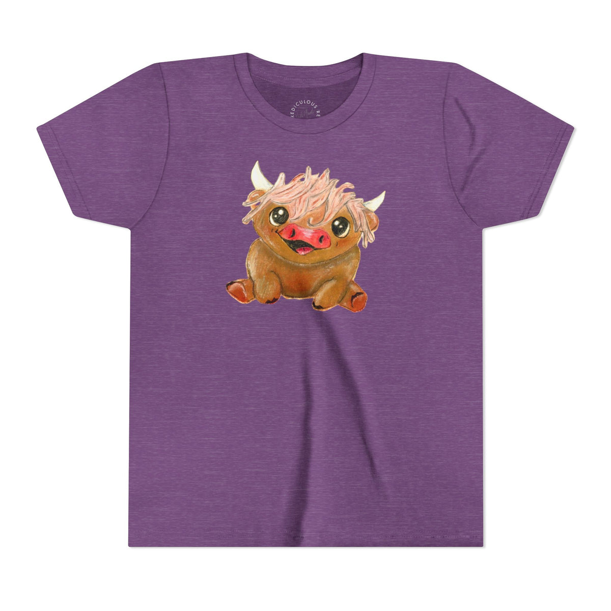 Cute Highland Cow Kids T‑Shirt — Adorable Baby Cow Graphic Youth Tee