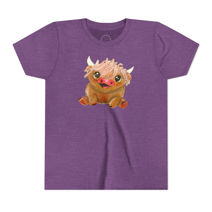 Cute Highland Cow Kids T‑Shirt — Adorable Baby Cow Graphic Youth Tee