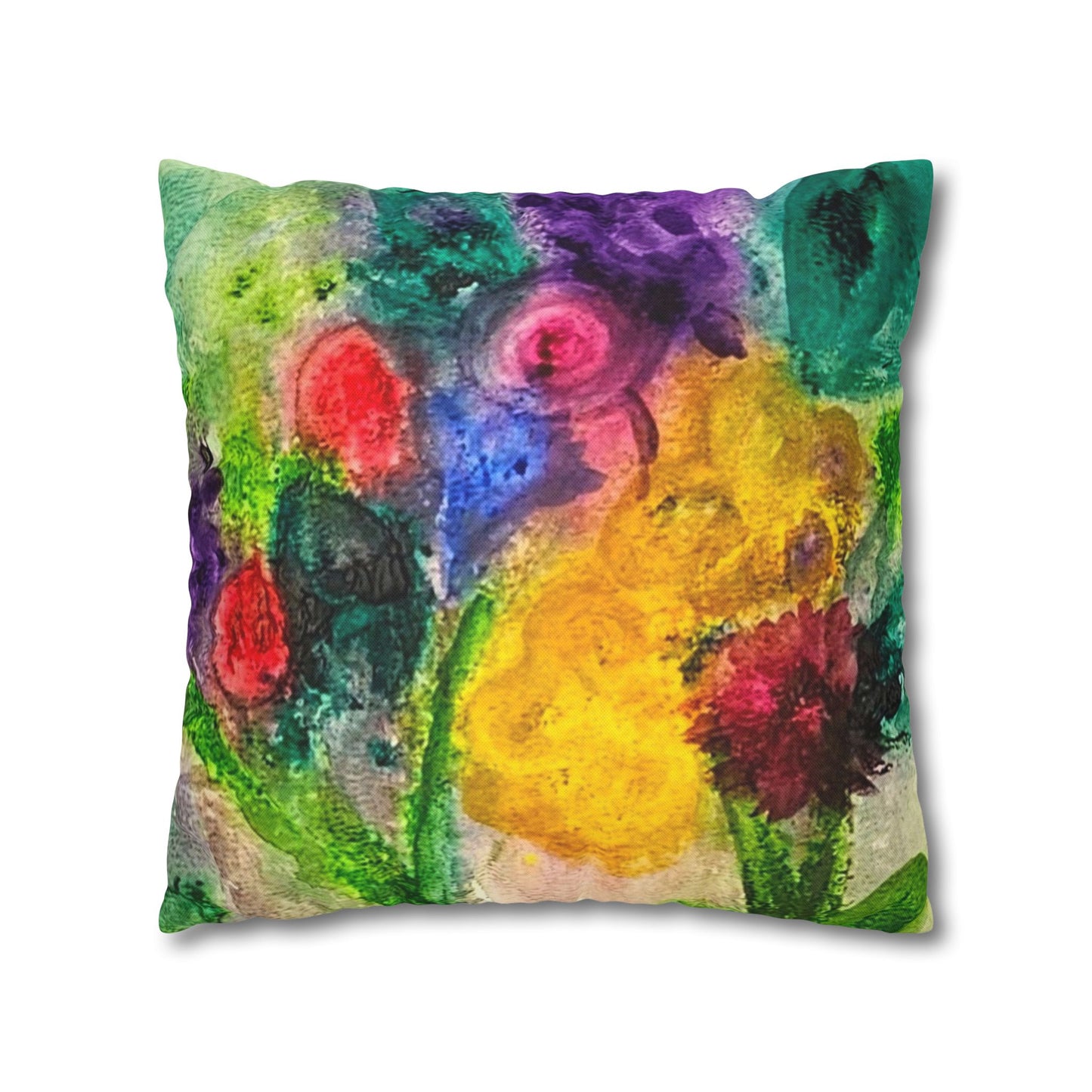 Abstract Floral Pillowcase - Colorful Watercolor Garden Throw Pillow