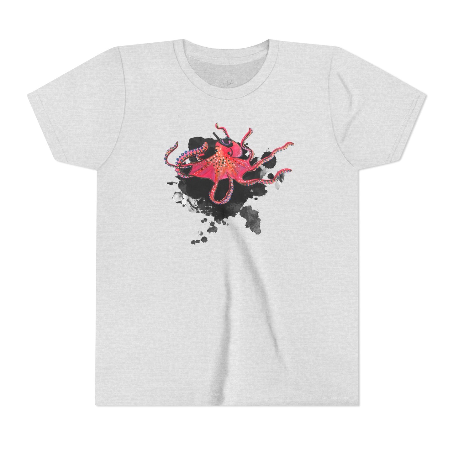 Youth Tee — Red Octopus Splash Graphic Shirt