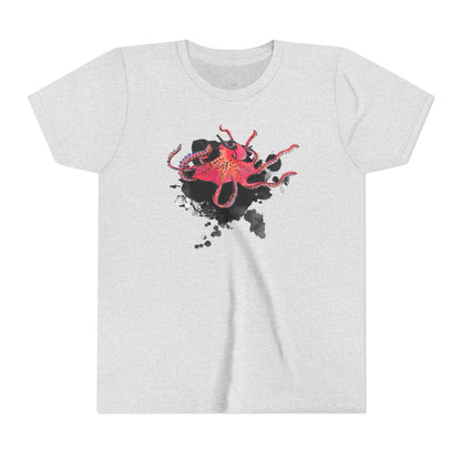 Youth Tee — Red Octopus Splash Graphic Shirt