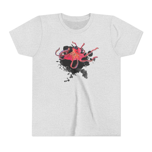 Youth Tee — Red Octopus Splash Graphic Shirt