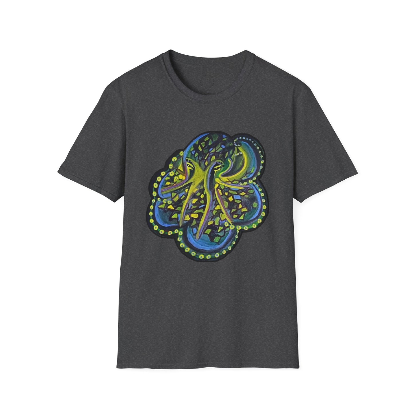 Green Geo octopus Unisex Softstyle Print T-Shirt