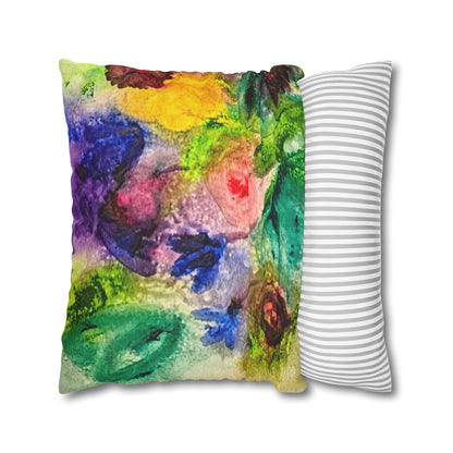 Abstract Floral Pillowcase - Colorful Watercolor Garden Throw Pillow