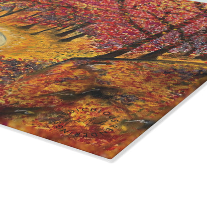 Autumn Forest Glass Cutting Board – Scenic Fall Trees Kitchen Decor