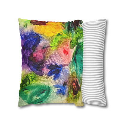 Abstract Floral Pillowcase - Colorful Watercolor Garden Throw Pillow