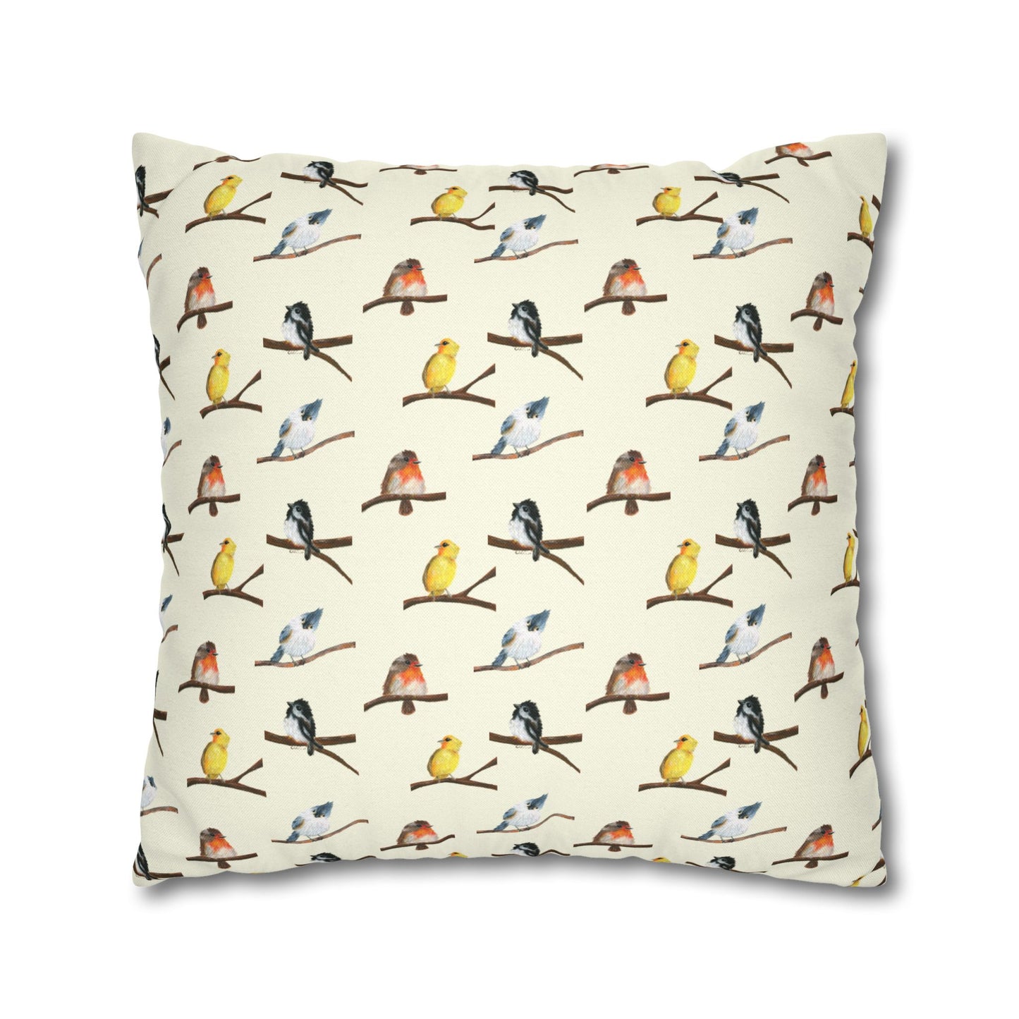 Bird Pattern Pillowcase – Watercolor Songbirds Decorative Throw Pillow Cover