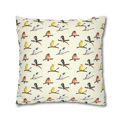 Bird Pattern Pillowcase – Watercolor Songbirds Decorative Throw Pillow Cover