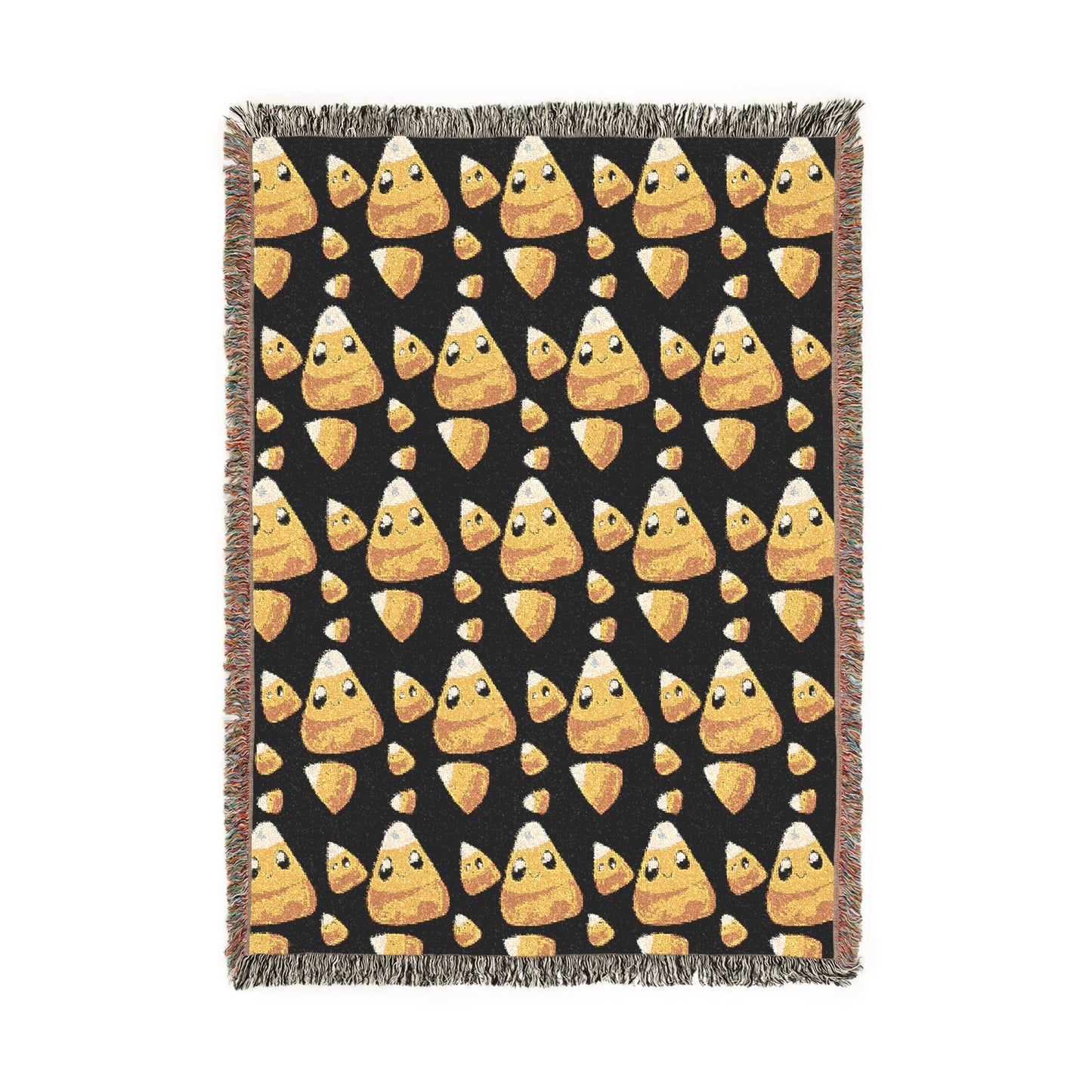 Candy Corn Emoji Woven Blanket — Halloween Cozy Throw with Playful Candy Corn Pattern