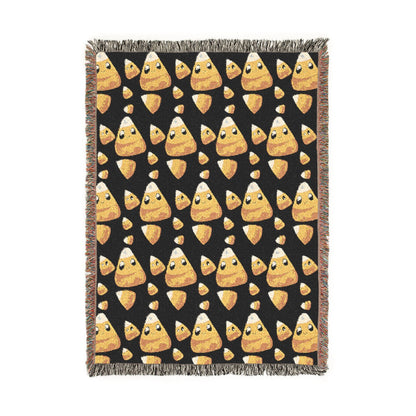 Candy Corn Emoji Woven Blanket — Halloween Cozy Throw with Playful Candy Corn Pattern