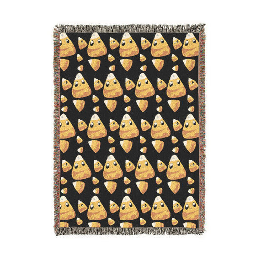 Candy Corn Emoji Woven Blanket — Halloween Cozy Throw with Playful Candy Corn Pattern