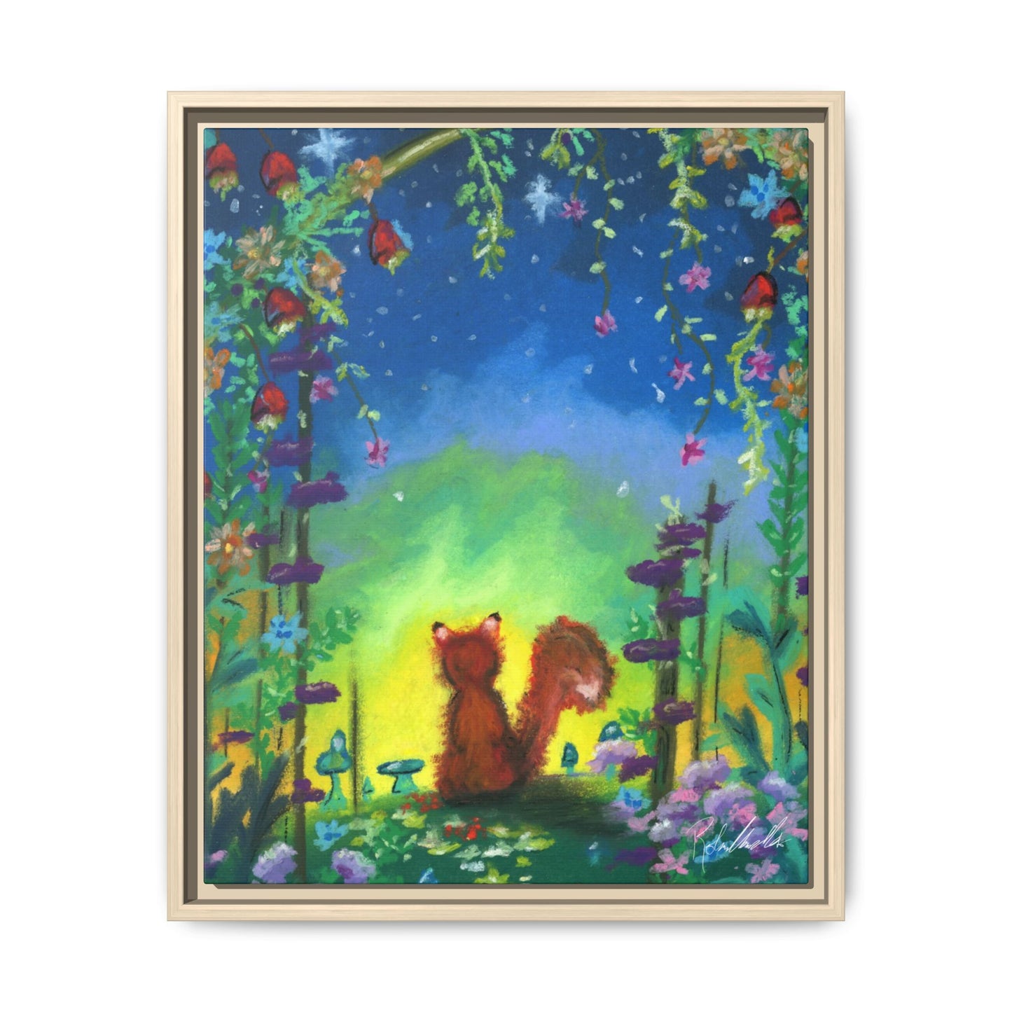 Fox Under Flowers Framed Wall Art