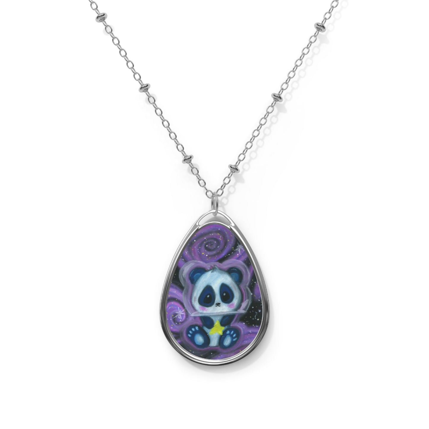 Space, Star and Panda Oval Necklace