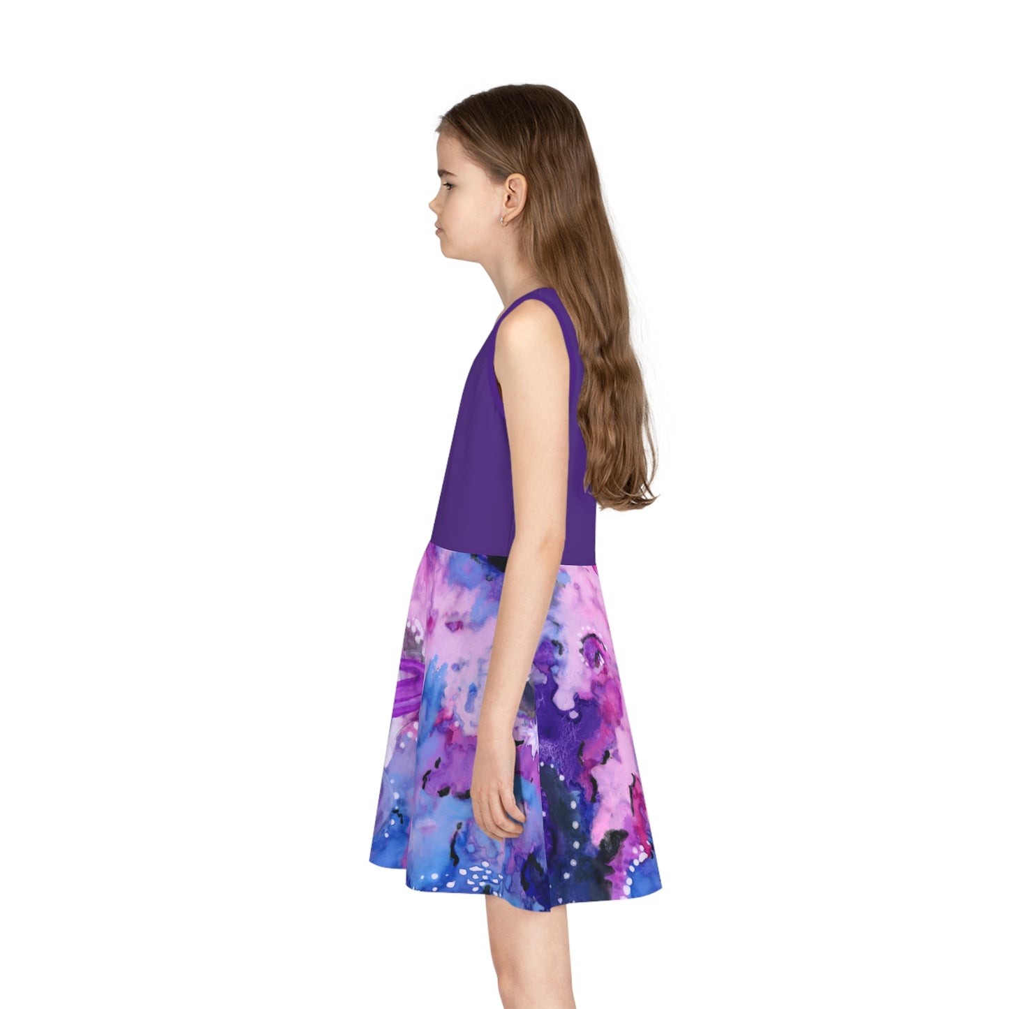 Purple Top Purple Galaxy Girls' Sleeveless Sundress (AOP)